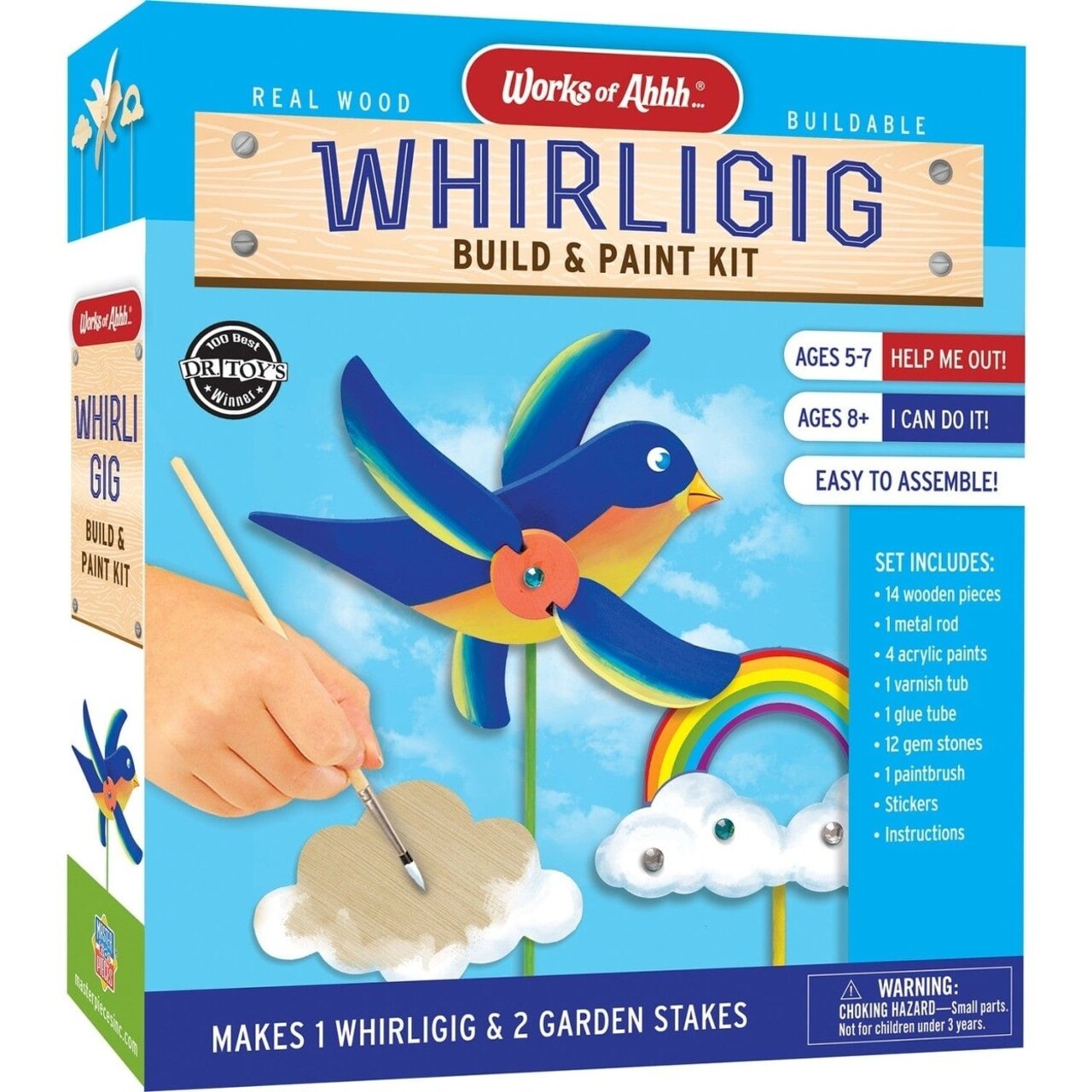 Whirligig Buildable Wood Craft And Paint Kit With Acrylic Paints And Gems